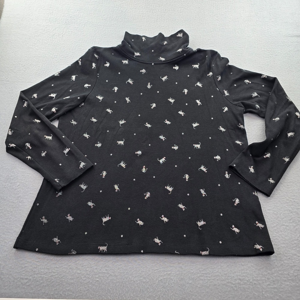 Womens Top Black Geometric Print Cotton Mock Neck Oversized Casual Long Sleeve